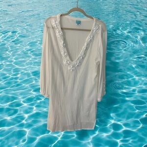 Melissa Obdash White Beaded Floral Embellished Swim Cover-Up